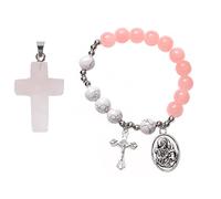 Soulnioi Healing Crystal Natural Rose Quartz Crystal Set Include Cross Pendant Bracelet and Necklace for Yoga Reiki Relaxation Gfit