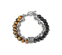 Soulnioi Healing Crystal Natural Tiger Eye Crystal Rattlesnake Map Stone Double Stainless Steel Bracelet for Beauty Gift