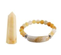 Soulnioi Healing Crystal Natural Yellow Aventurine Crystal 1Pcs Single Pointed Hexagonal Ornament and 1Pcs Topaz Crystal Beads Elastic Rope Bracelet for Reiki Meditation Girls Gift