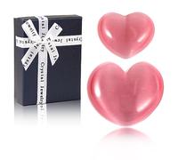 Soulnioi Healing Crystal Pink Cat's Eye Crystal Heart Shape Gemstone Love Pocket Plam Stone Worry Stones Tumbled Stones for Reiki Meditation Therapy Birthday Gift - 2Pcs(3cm & 4.5cm)