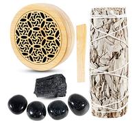 Soulnioi Healing Crystal Set Obsidian Crystal Raw Stone Tumbled Pocket Stone Sage Holy Wood Incense Box for Reiki Yoga Meditation Cleanses Witchcraft