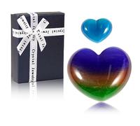 Soulnioi Healing Crystal Sky Blue Cat's Eye Crystal Heart Shape Gemstone Love Pocket Plam Stone Worry Stones Tumbled Stones for Reiki Meditation Therapy Birthday Gift - 2Pcs(3cm & 4.5cm)