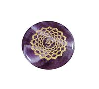 Soulnioi Healing Crystal Stones Amethyst Gemstones with Engraved Chakra Symbol Tumbled Polished Quartz Crystal Stone Round Shaped Stone(30mm), for Reiki Meditation Therapy Home Decor