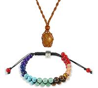 Soulnioi Healing Crystals 7 Chakras Bead Stone Bracelet Relax Yoga Adjustable Double Row Bracelet, Crystal Cage Necklace Holder Hand-Woven Necklace Cord(Coffee), 1pc Crystal Topaz Stone 2-3cm