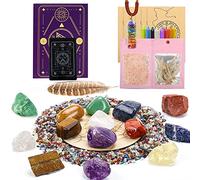 Soulnioi Healing Crystals Stones Set, 7 Rough & Tumbled Chakra Stones, 80g Crushed Stones, Necklace, 8 Magic Candles, 7 Paper/Sage/Feather/Salt, for Beginners Meditation Yoga