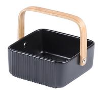 soulnioi Japanese Striped Fruit Basket,Ceramic Salads Basket with Handle,Creative Ceramic Basket,Striped Fruit Basket,Jewellery Storage Box Black Big