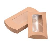 Soulnioi Kraft Pillow Gift Boxes with Clear Window - 100-Pack Wedding or Party Favour Box for Candy, Sweets, Jewellery or Soap - Yellow Kraft
