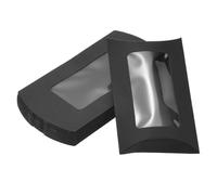 Soulnioi Kraft Pillow Gift Boxes with Clear Window - 100-Pack Wedding or Party Favour Box for Candy, Sweets, Jewellery or Soap - Black