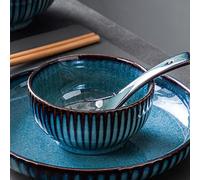 Soulnioi Large Ceramic Bowl, 6 Inch Multipurpose Bowl - Blue / 640ML