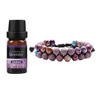 Soulnioi Lava Rock Volcanic Stone Beads Bracelet Aromatherapy Essential Oil Volcanic Stone Bracelet Double Weave, Snow Bud Lavender Essential Oil, for Stress Relief Spiritual Healing