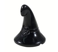 Soulnioi Magic Obsidian Witchcraft Witch's Hat Ornament, Hand Carved Magic Hat for Healing Crystal Stone Home Decoration Chakra Balance Gemstone Decoration (Obsidian)