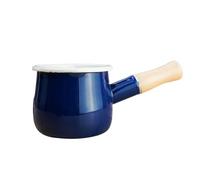 Soulnioi Mini Milk Pan Milk Pot Tea Coffee Egg Boiling Pot Enamel Milk Pan with Wooden Handle, 512ml Nonstick Saucepan Mini Butter Warmer (Navy)