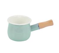 Soulnioi Mini Milk Pan Milk Pot Tea Coffee Egg Boiling Pot Enamel Milk Pan with Wooden Handle, 512ml Nonstick Saucepan Mini Butter Warmer (Green)