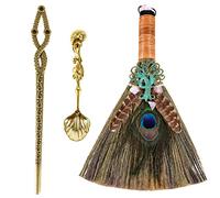 Soulnioi Mini Witches Broom with Feather&Crystal Witch Wiccan Altar Broom Crystal Brush Magic Ceremony Decor Ornament-Amethyst, Retro Coffee Spoon, Scepter, for Magic/Ritual Ceremony
