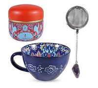 Soulnioi Mug Set Tea Cans Tin Cans Tea Leaves Tin Red +Large Capacity Mug Set for Coffee, Tea, Ice-Cream, Ceramic Coffee Mugs+Stainless Tea Strainer Natural Crystal Tea Diffuser