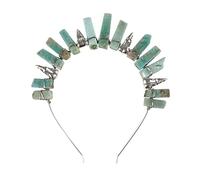 Soulnioi Natural Amazonite Crystal Headband White Wire Wrap Ancient Silver Raven Irregular Amazonite Crystal Pillars Crown Headband for Gift of Party Birthday