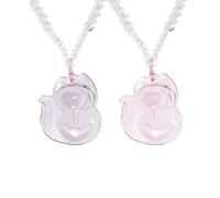 Soulnioi Natural Crystal Fox Necklace Pendant Rose Quartz Crystal Necklace Hand Carved Healing Crystal Necklace 2PCS For Sisters Bring Good Luck and Fortune