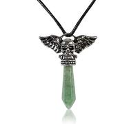 Soulnioi Natural Crystal Necklace Pendant Vintage Skull Angel's Wing, Amulet Lucky Charm Pendant, Healing Reiki Chakra Hexagonal Crsytal Pendant, Jewellery Gift for Men/Women (Green Aventurine)