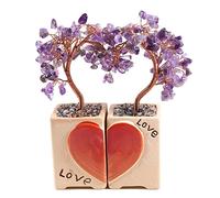 Soulnioi Natural Crystal Tree Ornament Love Heart Healing Crystal Gemstone Money Crushed Stone Tree Love Figurine Statue for Couple Wedding Valentines Gift/Home Decoration- Amethyst