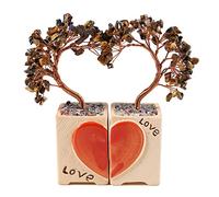soulnioi Natural Crystal Tree Ornament Love Heart Healing Crystal Gemstone Money Crushed Stone Tree Love Figurine Statue for Couple Wedding Valentines Gift/Home Decoration-Tiger's Eye