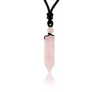 soulnioi Natural Healing Crystal Stone Hexagonal Point Pendant Necklace, with Adjustable Black Rope, Jewelry for Reiki Balancing Spiritual Healing (Rose Quartz)