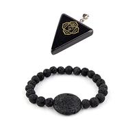 Soulnioi Obsidian Chakra Necklace Triangle Pendant Healing Crystal and Black Sun Volcanic Rock Bracelet Elastic Yoga Lava Beads