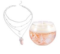 Soulnioi Organic Dried Flower Immortal Flower Scented Candle Soy Wax and Jelly Wax, and Rose Quartz Hexagon Pillar Silver Moon Multilayer Necklace, Relaxing for Bath, Yoga,Holiday Gifts