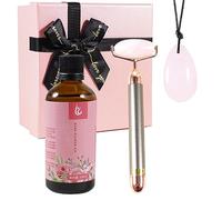 Soulnioi Rose Quartz Jade Skin Care Set-Jade Roller Face Roller, Facial Beauty Roller Skin Care Tools+Jade Egg Worry Stones Egg Rock Crystal Bulk Gemstone Polished Mineral Rock Egg Stones+Rose Oil