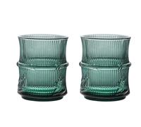 soulnioi Set of 2pc 260ml Green Glass Water Glasses, Bamboo Shaped Drinking Glasses for Tea, Water, Coffee, Juice - Original Glassware Gift