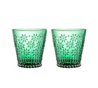 soulnioi Set of 2PC Green Coloured Water Glasses, Embossed Flower Drinking Glass for Tea Juice Beverages