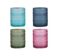 soulnioi Set of 4 Vintage Glassware Set, Embossed Old Fashioned Glassware 4pcs Multicolor Drinking Glasses for Beer, Cocktail, Soda & Juice (350ml*4)