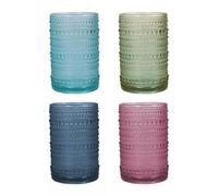 Soulnioi Set of 4 Vintage Glassware Set, Embossed Old Fashioned Glassware 4pcs Multicolor Drinking Glasses for Beer, Cocktail, Soda & Juice (450ml*4)