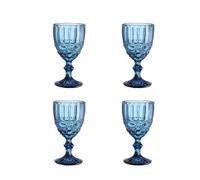 soulnioi Set of 4 Wine Glasses Vintage Glass Romantic Embossed Drinking Glasses for Party Wedding Table Decoration （240ml, Blue