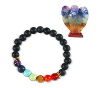 Soulnioi Seven Chakra Gemstone Pocket Guardian Angel Healing Figurine(33 * 42mm), 7 Chakra Beaded Stone Bracelet Scrub Yoga Bracelet 8mm, for Reiki Meditation Therapy Home Decor