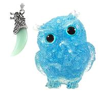 Soulnioi Silver Wolf Head Necklace Pendant Crystal Pendant Wolf Tooth Vintage Jewelry for Men Women(Dongling Jade), Crystal Owl Statue Ornament Resin Chip Stones Figurine for Home Decor(Aquamarine)