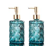 Soulnioi Soap Dispenser Set, 2Pcs Glass Lotion Dispenser Bottle with Pump 330ML Refillable Liquid Soap Jar Dispenser for Bathroom, Kitchen, Countertop, Laundry Room - Green