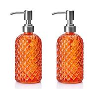 Soulnioi Soap Dispenser Set, 2Pcs Lotion Dispenser Bottle with Rustproof Stainless Steel Pump Refillable Liquid Soap Jar Dispenser for Bathroom, Kitchen, Countertop, Laundry Room - Orange