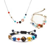 Soulnioi Solar System Bracelets Universe Galaxy The Eight Planets Guardian Star Natural Stone Beads Braided Bracelet, Necklace and Anklet Jewelry Set Gift for Women Girls