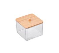 soulnioi Square Qtip Holder Cotton Pad Holder Dispenser with Bamboo Lid Bathroom Storage Jar Clear Makeup Organizer for Cotton Swabs, Cosmetic Pads