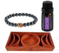 Soulnioi Tarot Card Holder Stand Crystal Display Moon Tray, Essential Oil 10ml Clary Sage, Tiger's Eye Hematite Bead Buddha Head Strand Bracelet, Gifts for Meditaion, Spiritual Healing