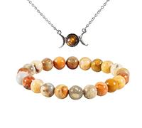 Soulnioi Triple Moon Goddess Pendant Necklace Dainty Choker Chain Necklace Moon Stone Necklace for Women (Tiger's Eye), Natural Crystal Stone Round 6-8mm Beaded Bracelet (Colored Agate)