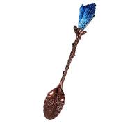 Soulnioi Vintage Carved Crystal Spoons Retro Decorative Coffee Stirring Spoons Dessert Spoons Ice Cream Spoon with Malachite Blue Flame Feather Head for Cafe Office Tableware -Red Bronze