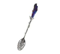 Soulnioi Vintage Carved Crystal Spoons Retro Decorative Coffee Stirring Spoons Dessert Spoons Ice Cream Spoon with Malachite Blue Flame Feather Head for Cafe Office Tableware -White