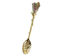 Soulnioi Vintage Carved Crystal Spoons Retro Decorative Coffee Stirring Spoons Dessert Spoons Ice Cream Spoon with Malachite Blue Flame Feather Head for Cafe Office Tableware -Gold