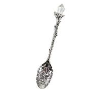 Soulnioi Vintage Carved Crystal Spoons Retro Decorative Coffee Stirring Spoons Dessert Spoons Ice Cream Spoon with White Crystal Head for Cafe Office Tableware -Silver