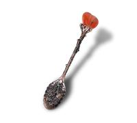 Soulnioi Vintage Carved Mini Crystal Spoons Retro Decorative Coffee Stirring Spoons Dessert Spoons Ice Cream Spoon with Heart Crystal Head for Cafe Office Home Tableware - Red Jade