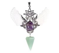 Soulnioi Vintage Openwork Hexagonal Crystal Angel Wings Pendant Necklace Healing Reiki Chakra Pendant, Amulet Lucky Charm Pendant Necklaces Jewelry Gifts For Women Men-Green Aventurine