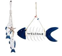 Soulnioi Welcome Plaque Marine Wall Decoration Wooden Fish Bone Pendant For Home Decoration Marine Party Decoration Mediterranean Hanging Decoration