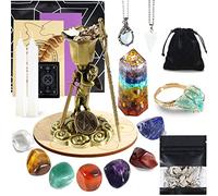 Soulnioi Witchcraft Supplies Set, Crystals Healing Set with 7 Chakra Stones,Sage, Scepter, Star Coin, Sword, Grail, for Meditation Spiritual, Witchcraft Starter Kit for Beginners (Gold Metal Ornament)