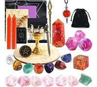 Soulnioi Witchcraft Supplies Set, Crystals Healing Set with 7 Chakra Stones, Sage, Scepter, Star Coin, Sword, Grail, for Meditation Spiritual, Starter Kit (Red Jasper Hexagonal Column), 10.0 count